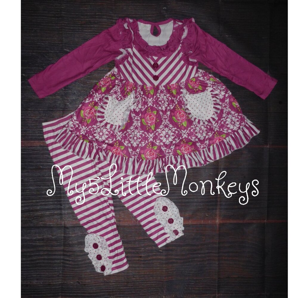Boutique Floral Tunic Dress & Ruffle Leggings Purple Outfit Set